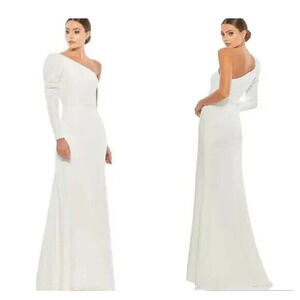 NWT MAC DUGGAL ONE SHOULDER PUFF SLEEVE GOWN WHITE SZ‎ 12 26592